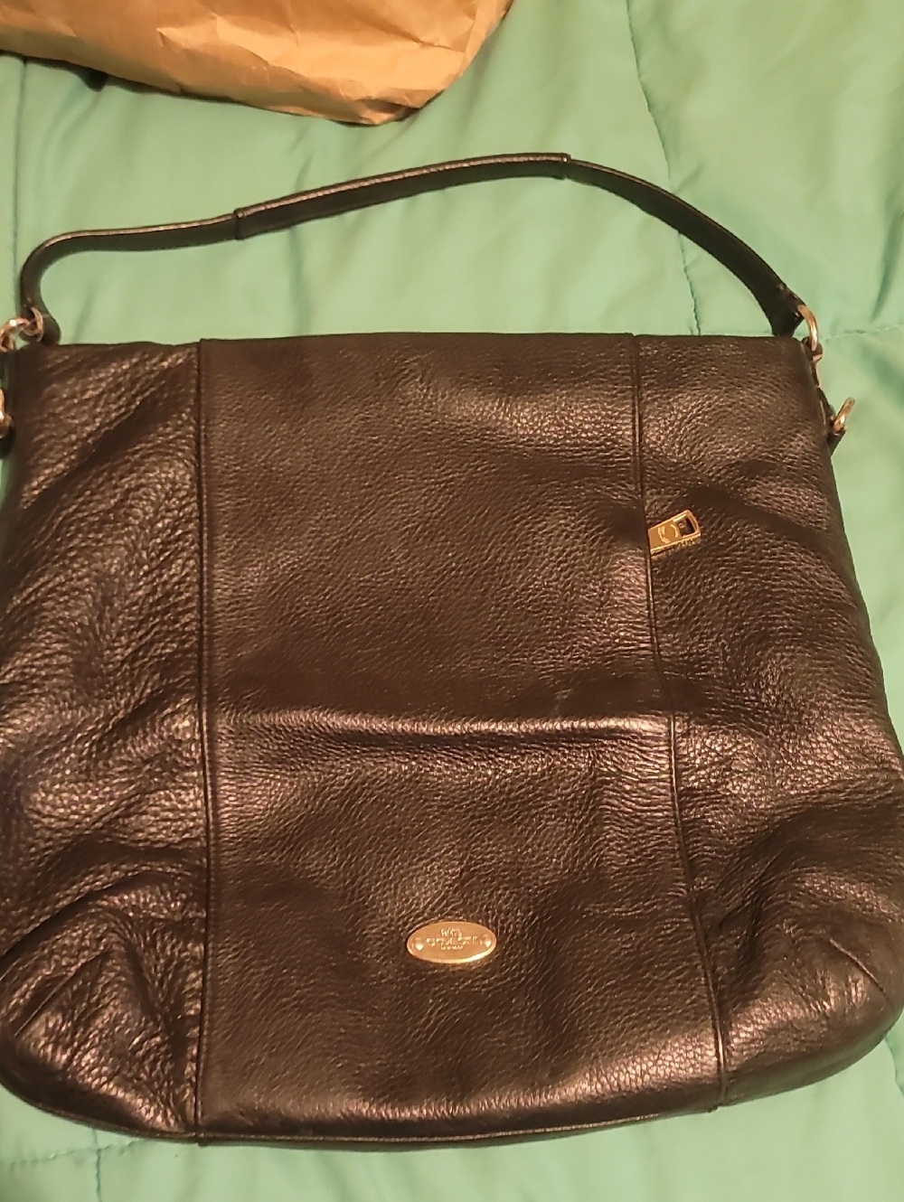 Coach Black Pebbled Leather Tote with Gold Hardware
